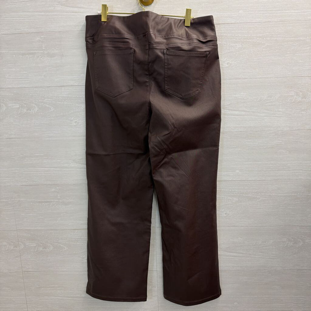 Belle Kim Gravel Brown Faux Leather Pull On Pants 14
