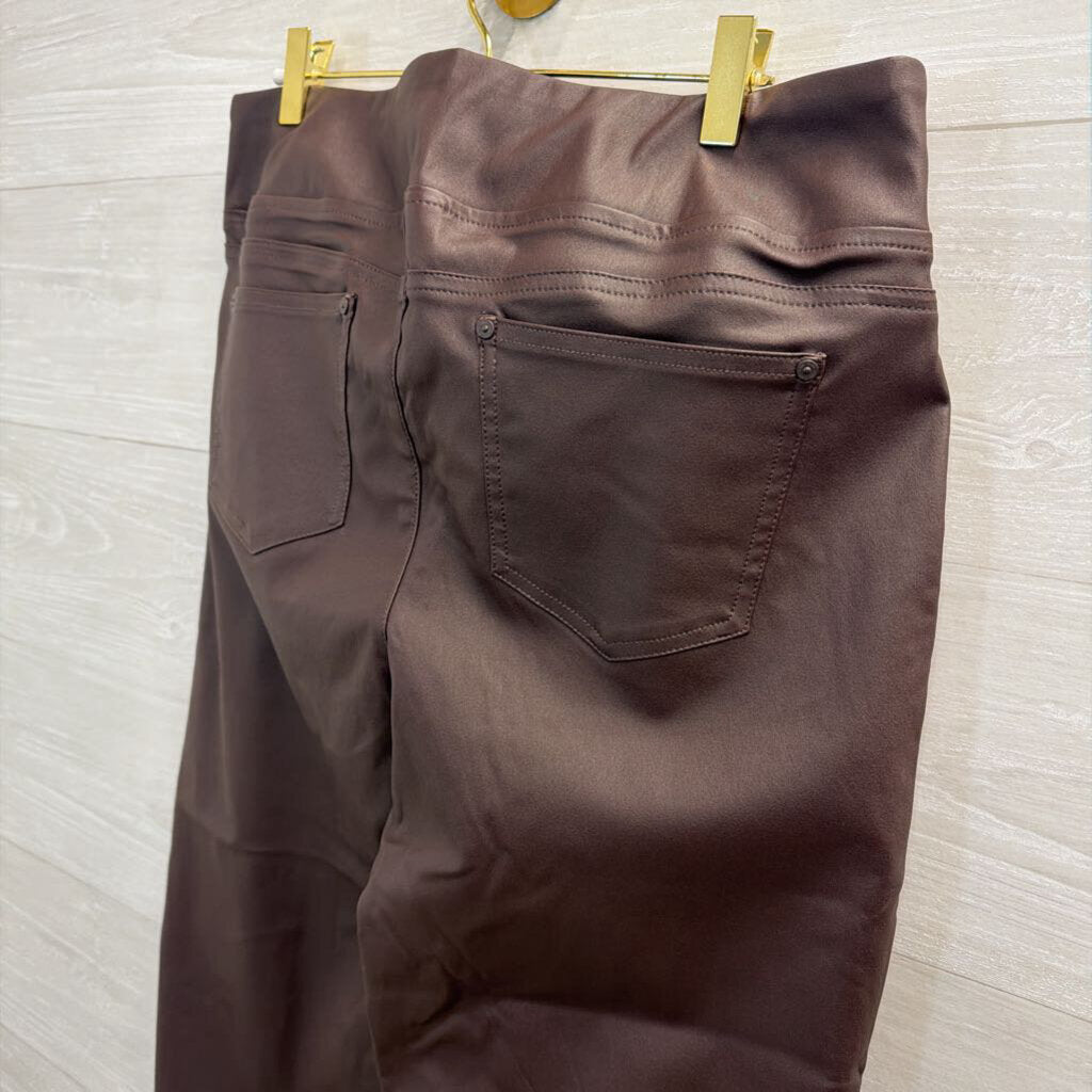 Belle Kim Gravel Brown Faux Leather Pull On Pants 14