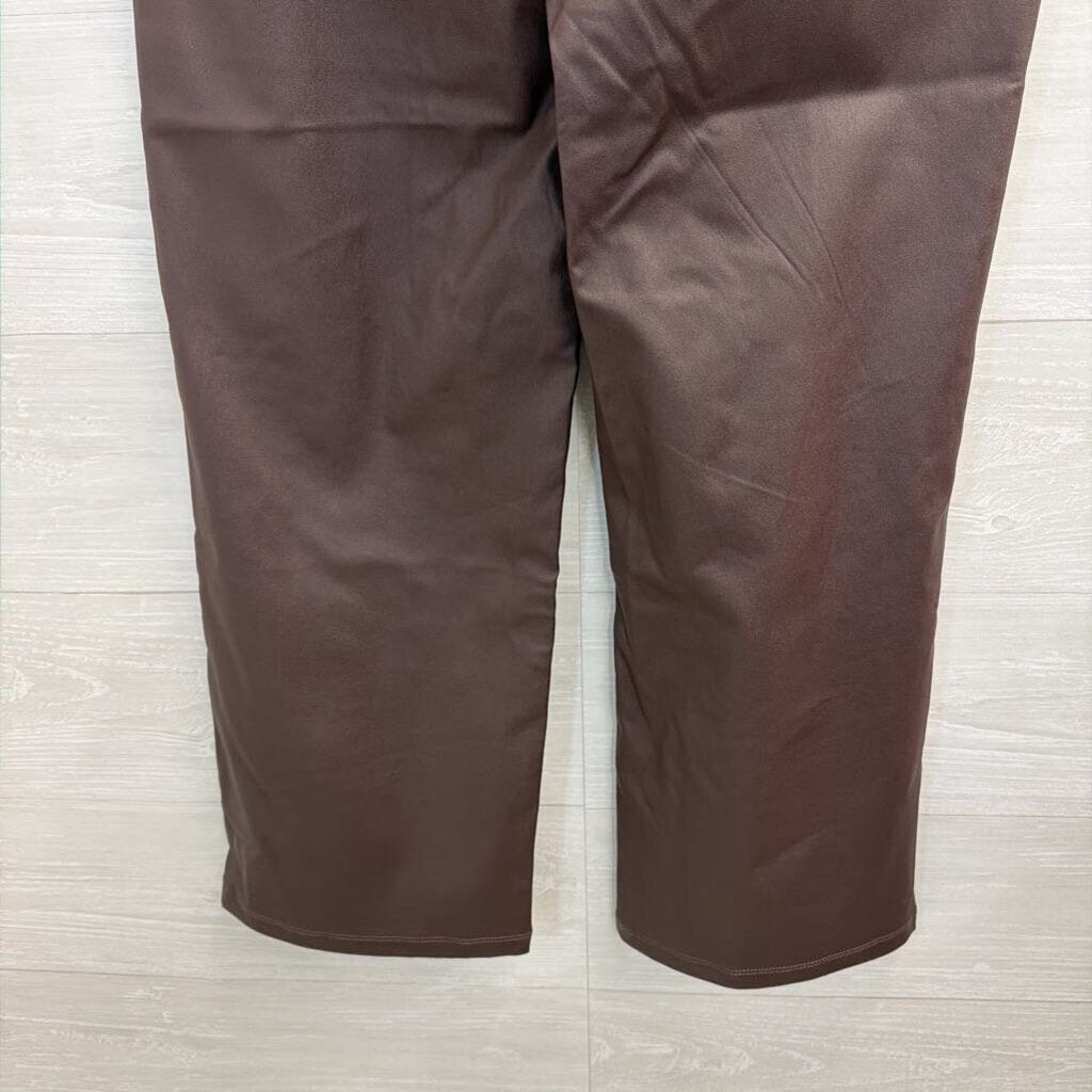 Belle Kim Gravel Brown Faux Leather Pull On Pants 14