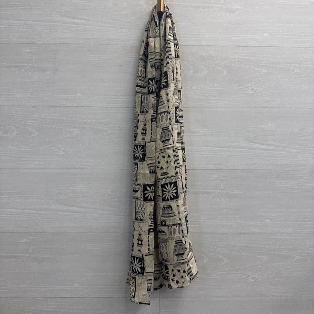 Cream/ Black Print Silk Scarf