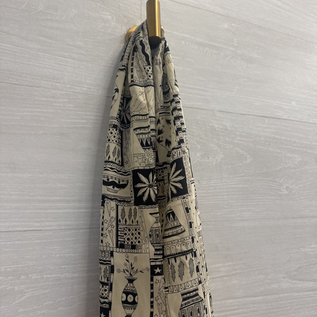 Cream/ Black Print Silk Scarf