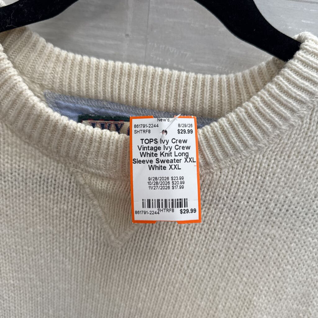 Vintage Ivy Crew White Knit Long Sleeve Sweater XXL