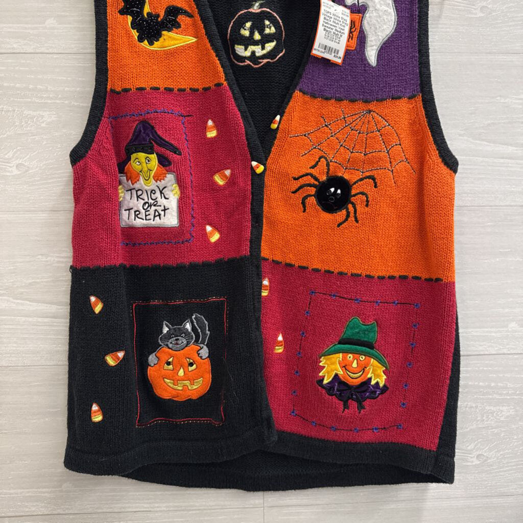 Vintage White Stag Black /Multi Knit Halloween Vest Sweater Medium