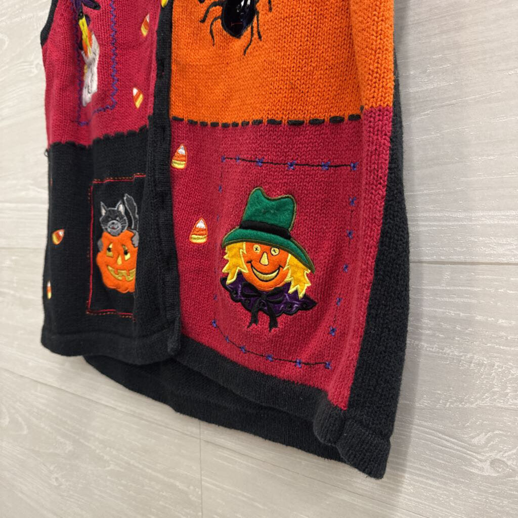 Vintage White Stag Black /Multi Knit Halloween Vest Sweater Medium