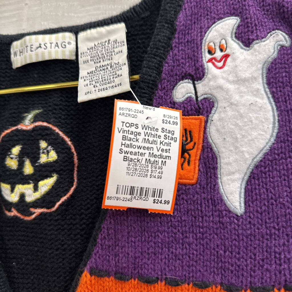 Vintage White Stag Black /Multi Knit Halloween Vest Sweater Medium
