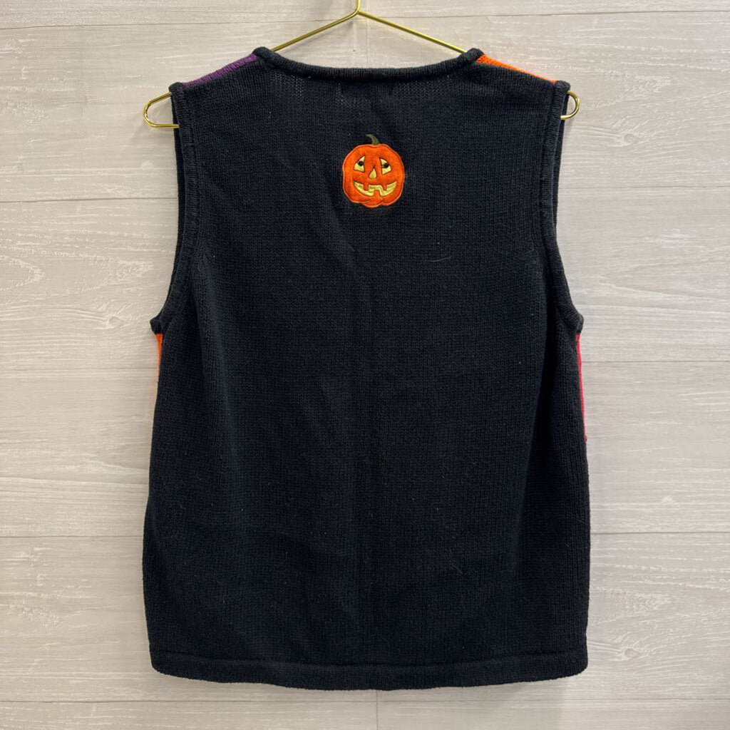 Vintage White Stag Black /Multi Knit Halloween Vest Sweater Medium