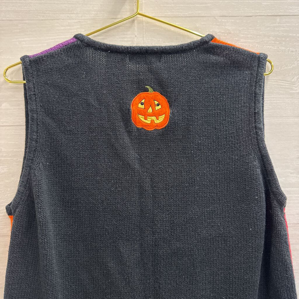 Vintage White Stag Black /Multi Knit Halloween Vest Sweater Medium