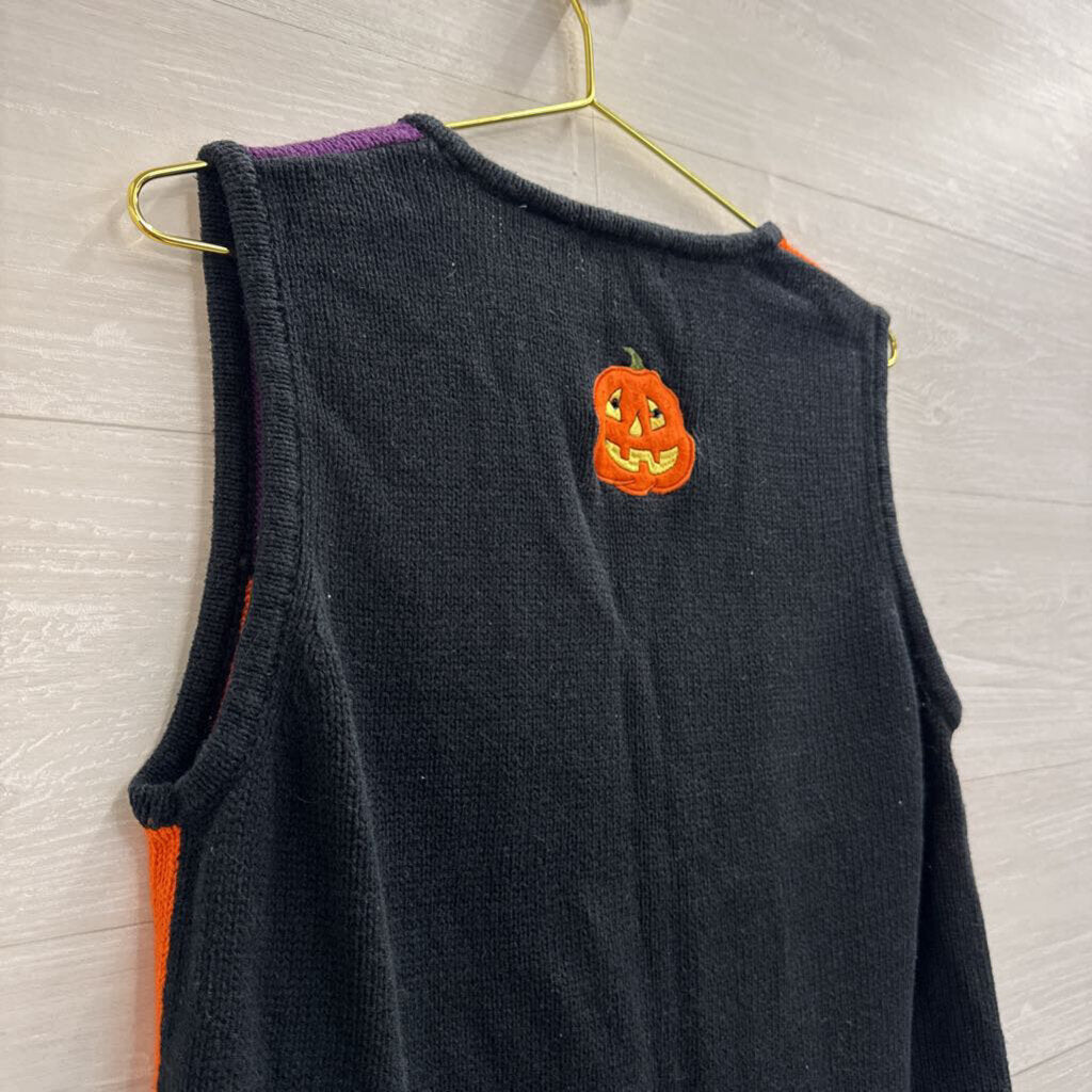Vintage White Stag Black /Multi Knit Halloween Vest Sweater Medium