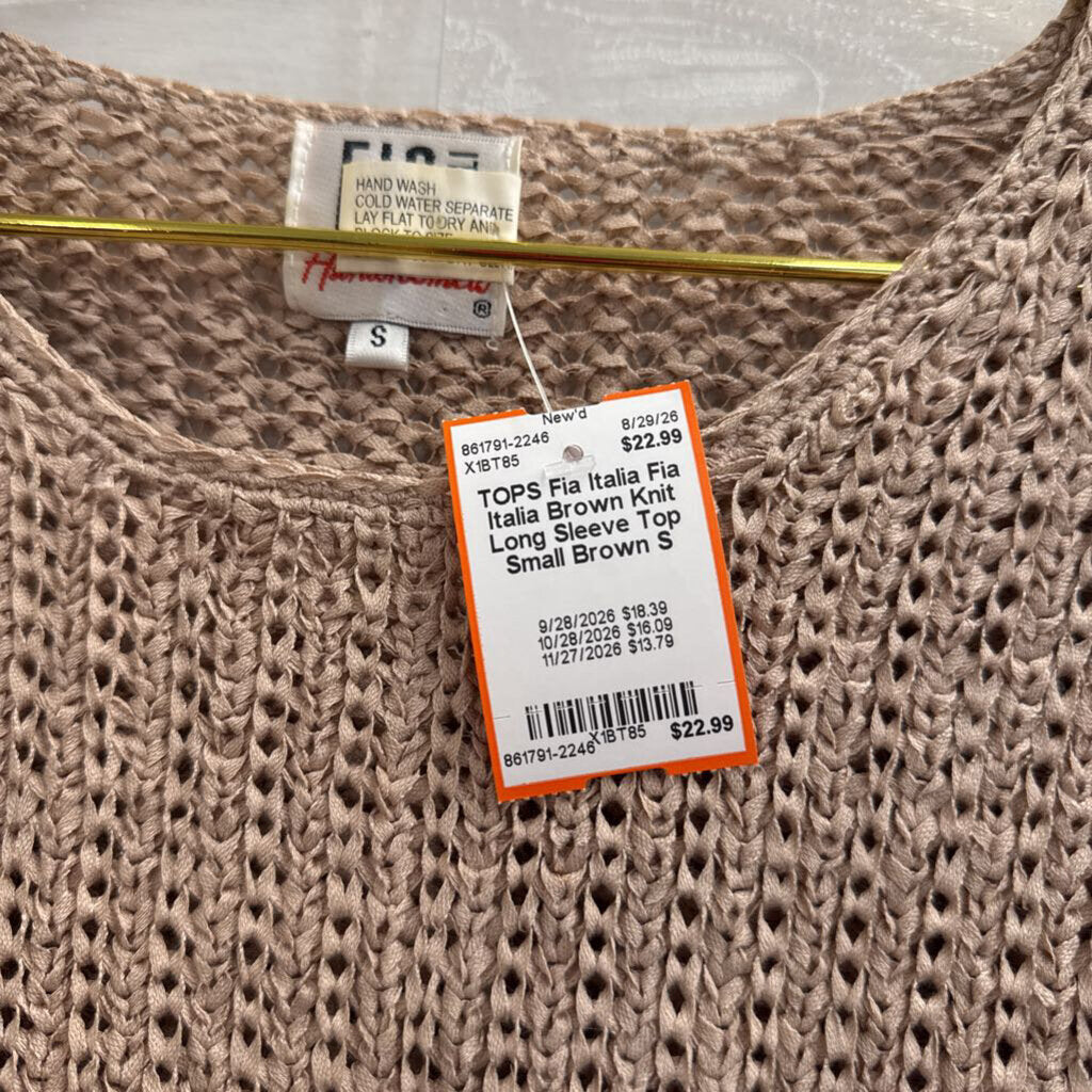 Fia Italia Brown Knit Long Sleeve Top Small