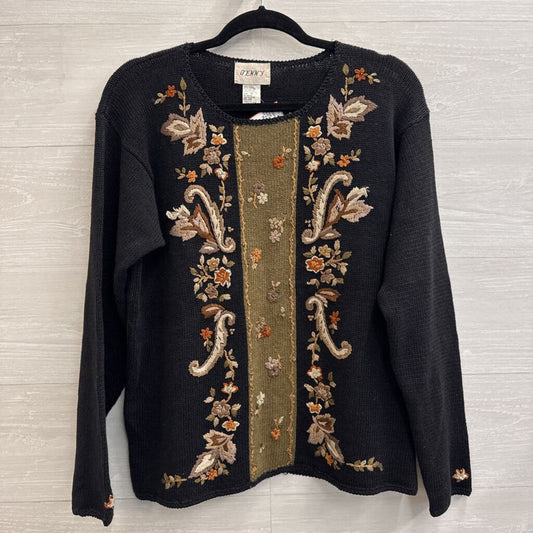 Vintage Jenny Black/ Multi Embroidered Knit Sweater Medium