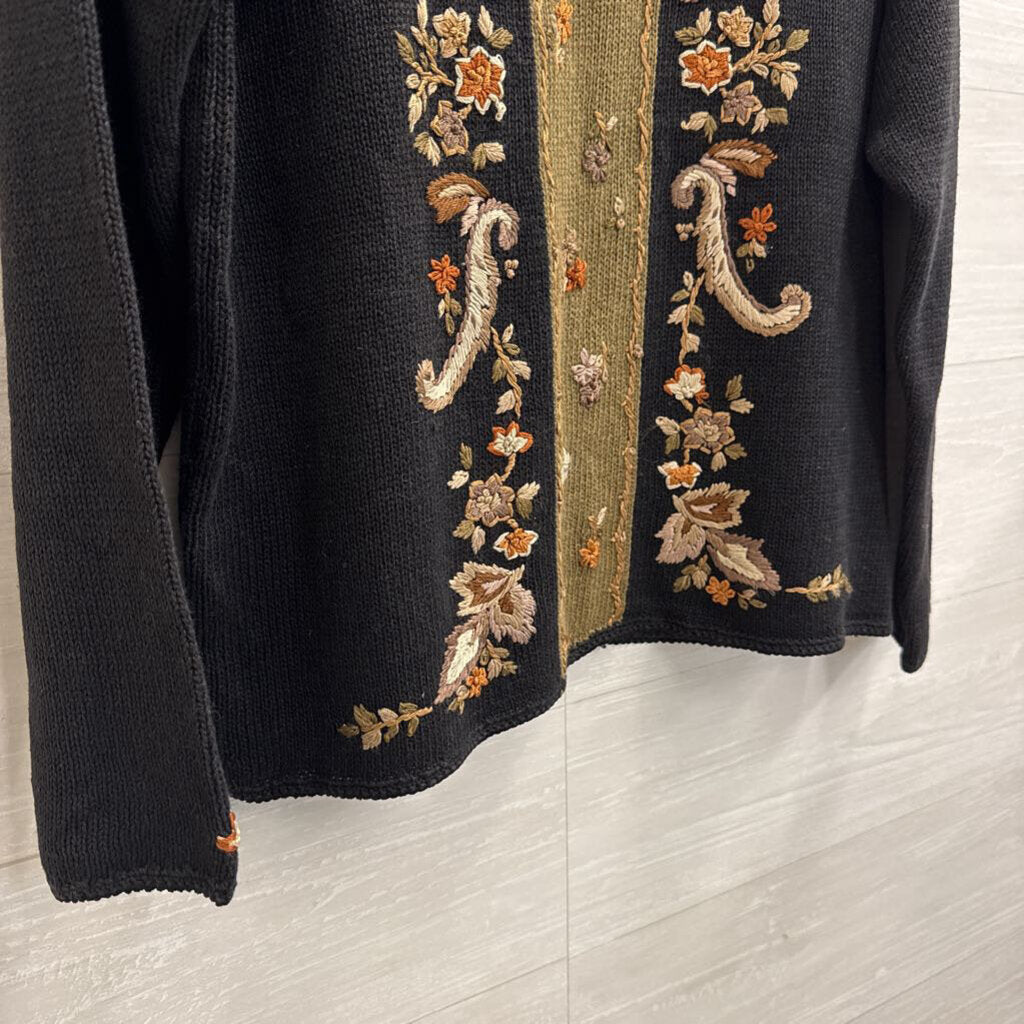 Vintage Jenny Black/ Multi Embroidered Knit Sweater Medium