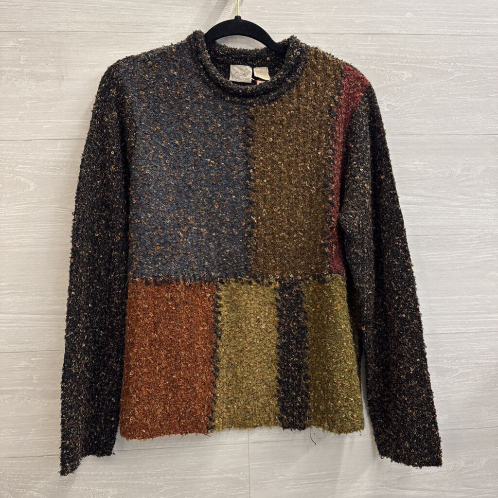 Vintage Fiorlini Black/ Brown Knit Long Sleeve Sweater Large