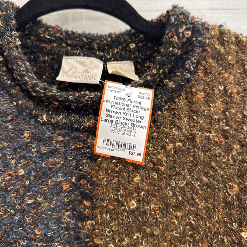 Vintage Fiorlini Black/ Brown Knit Long Sleeve Sweater Large