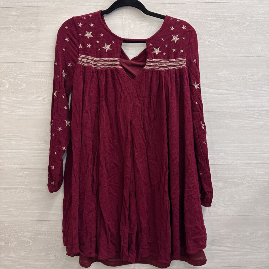 Entro Burgundy/ Gold Embroidered Star Long Sleeve Top Small