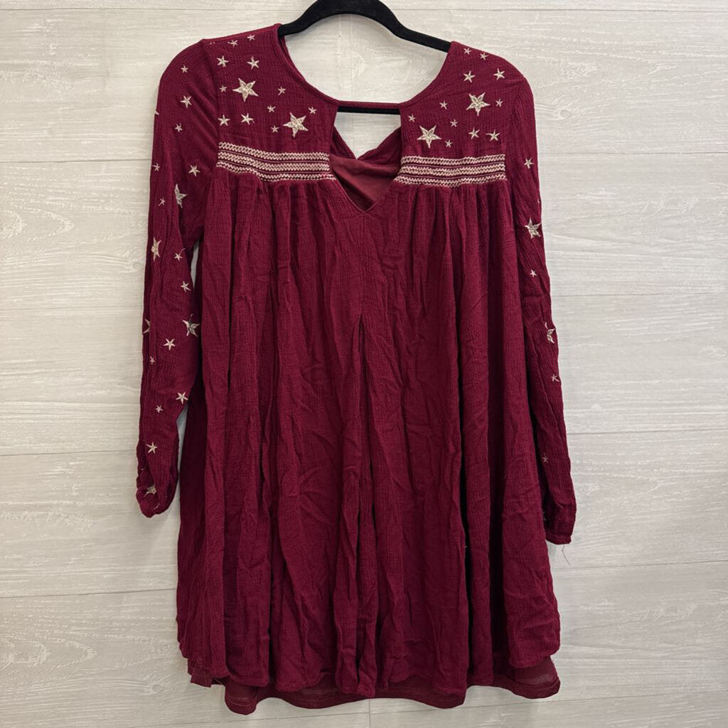 Entro Burgundy/ Gold Embroidered Star Long Sleeve Top Small