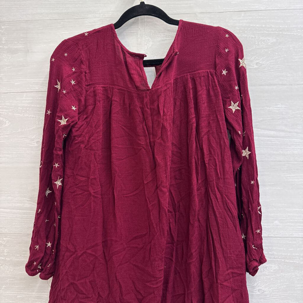 Entro Burgundy/ Gold Embroidered Star Long Sleeve Top Small