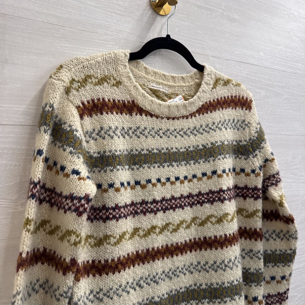 Coincidence and Chance Beige/ Multi Striped Knit Sweater Medium