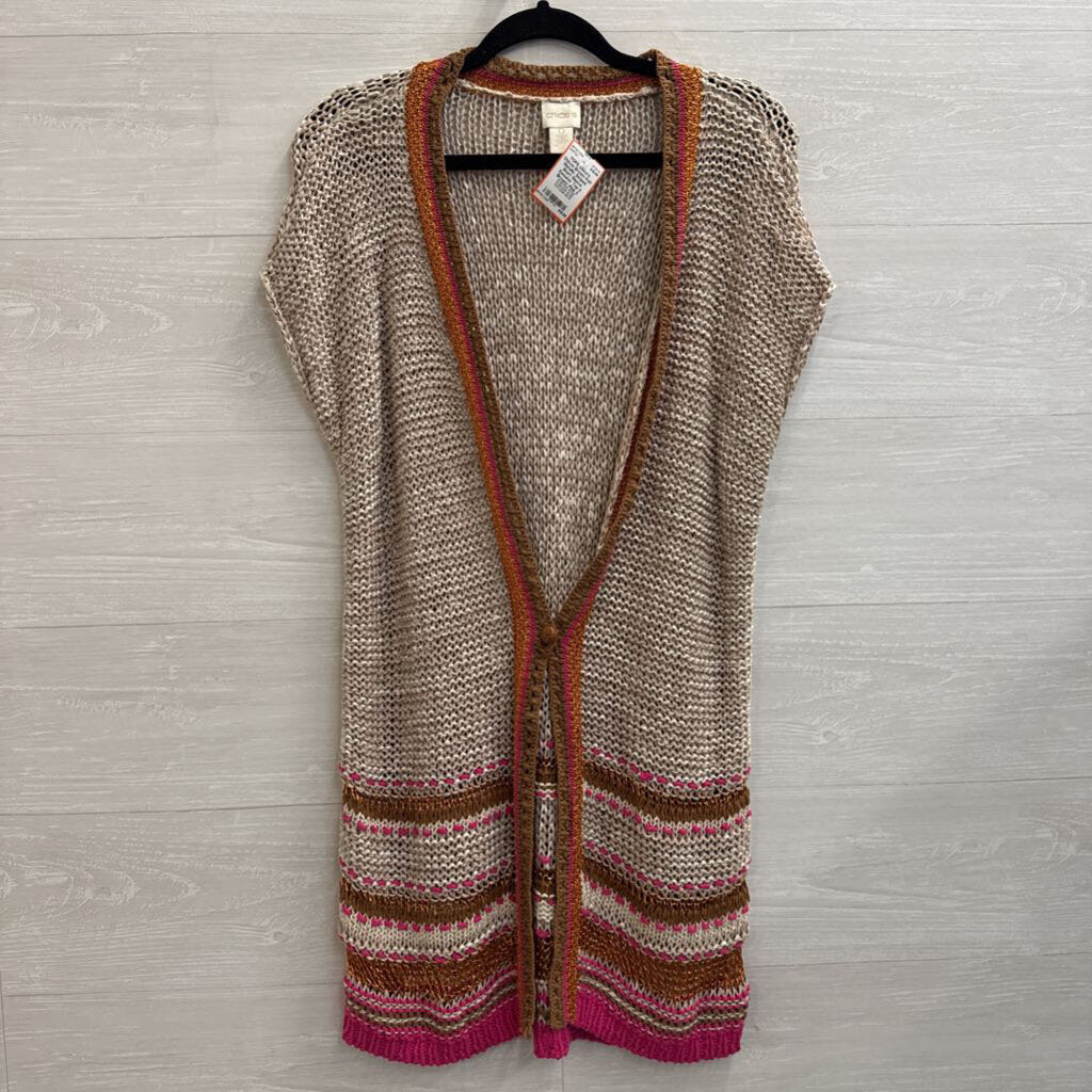 Chicos Brown Knit Metallic Striped Short Sleeve Sweater Top 0