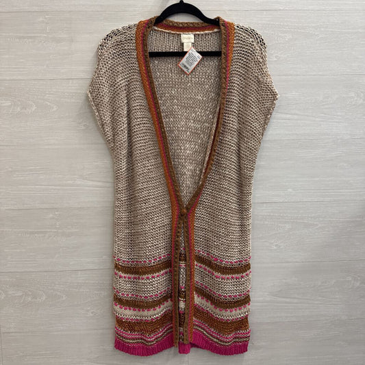 Chicos Brown Knit Metallic Striped Short Sleeve Sweater Top 0