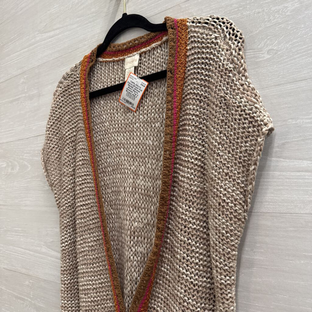 Chicos Brown Knit Metallic Striped Short Sleeve Sweater Top 0