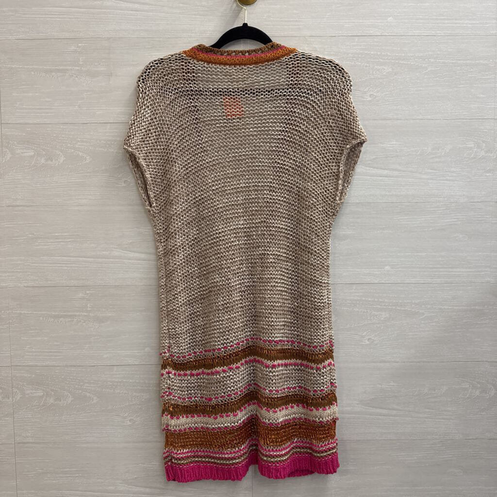 Chicos Brown Knit Metallic Striped Short Sleeve Sweater Top 0