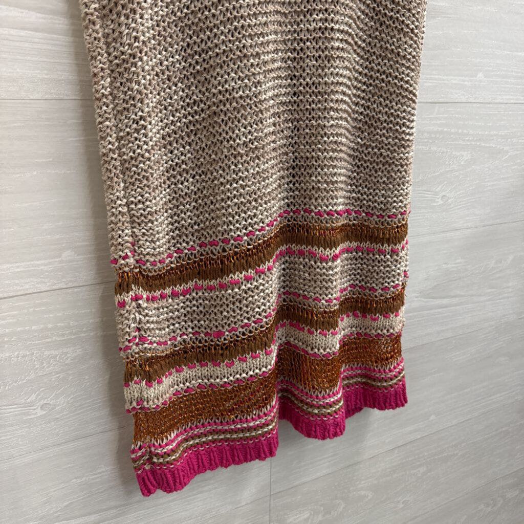 Chicos Brown Knit Metallic Striped Short Sleeve Sweater Top 0
