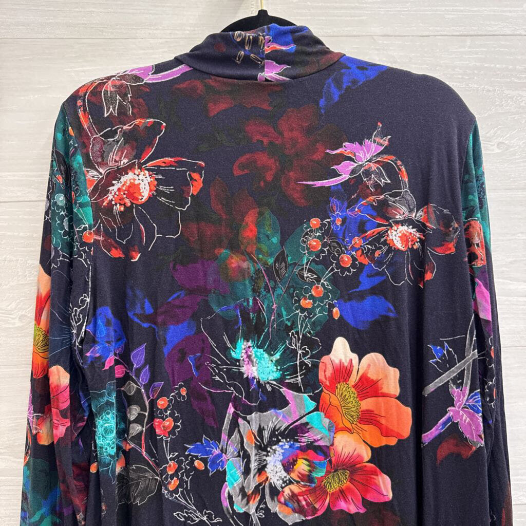 Johnny Was Navy/ Multi Print Long Sleeve Turtleneck Top Large