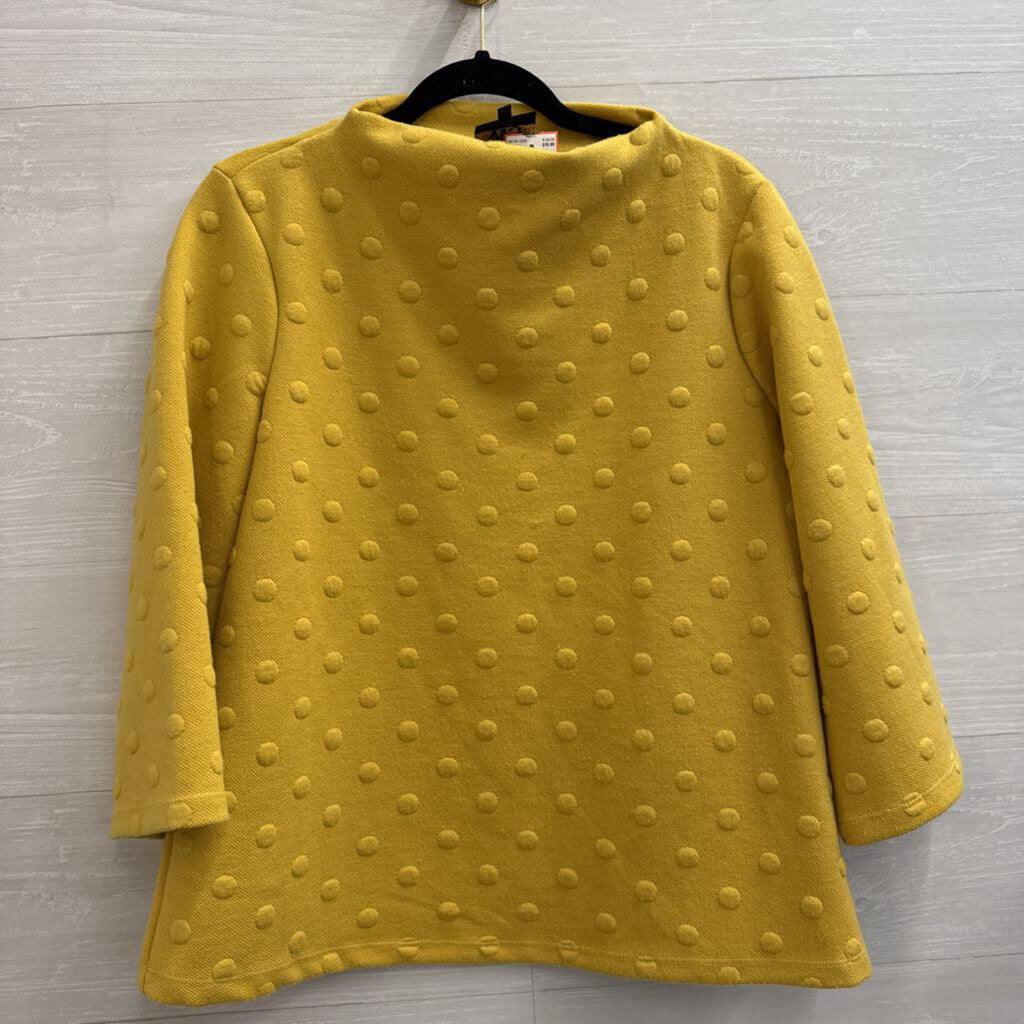 W5 Yellow Textured Dot Print Long Sleeve Top Large