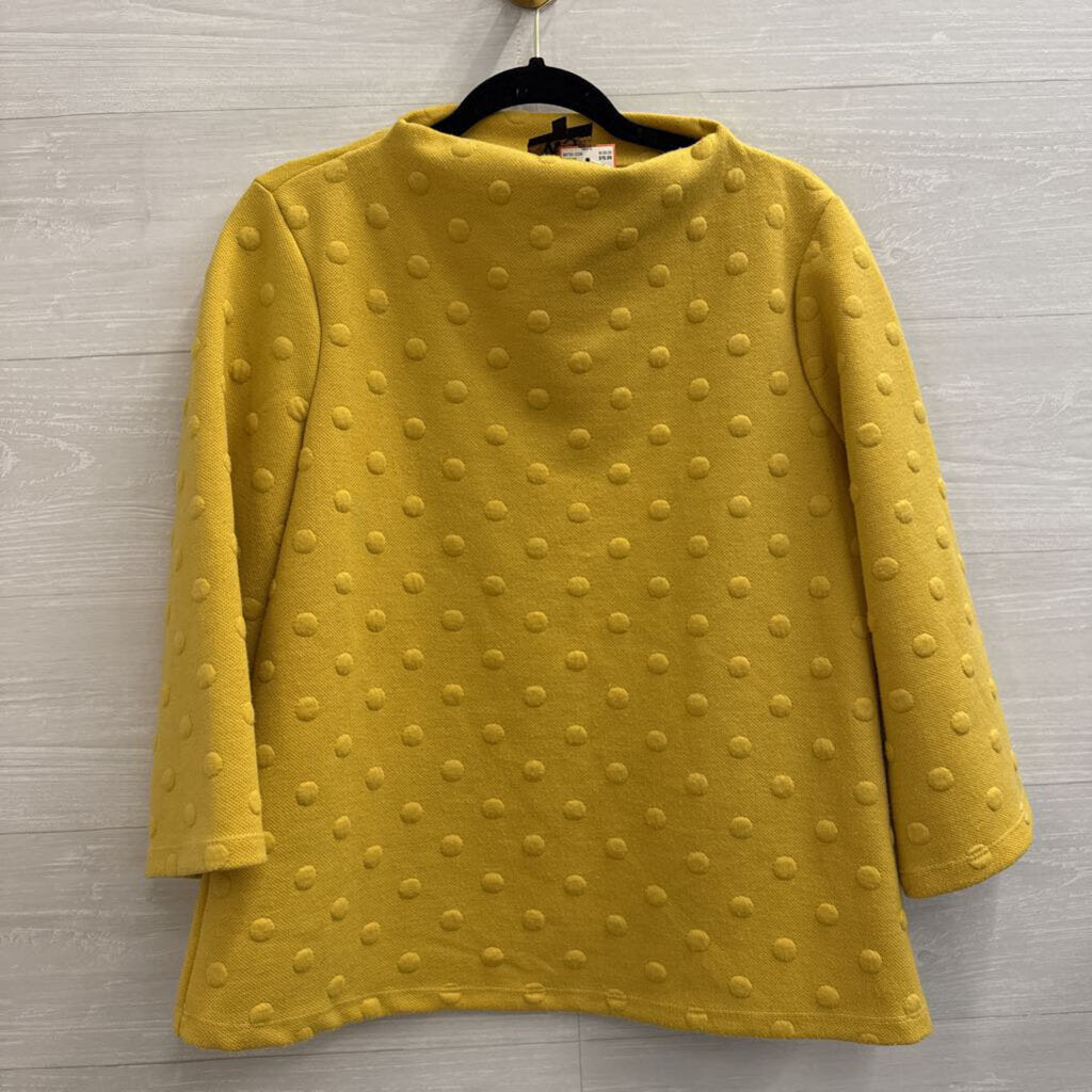 W5 Yellow Textured Dot Print Long Sleeve Top Large