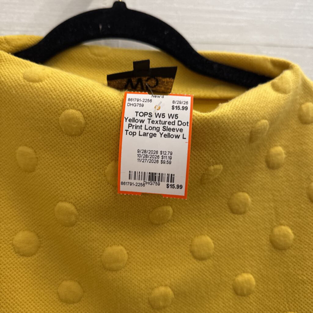 W5 Yellow Textured Dot Print Long Sleeve Top Large