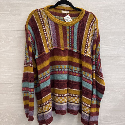 Easel Burgundy/ Multi Knit Striped Print Sweater Small