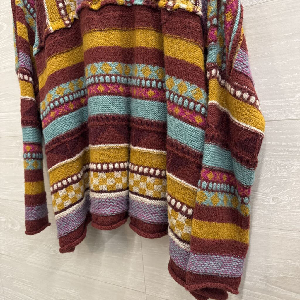Easel Burgundy/ Multi Knit Striped Print Sweater Small