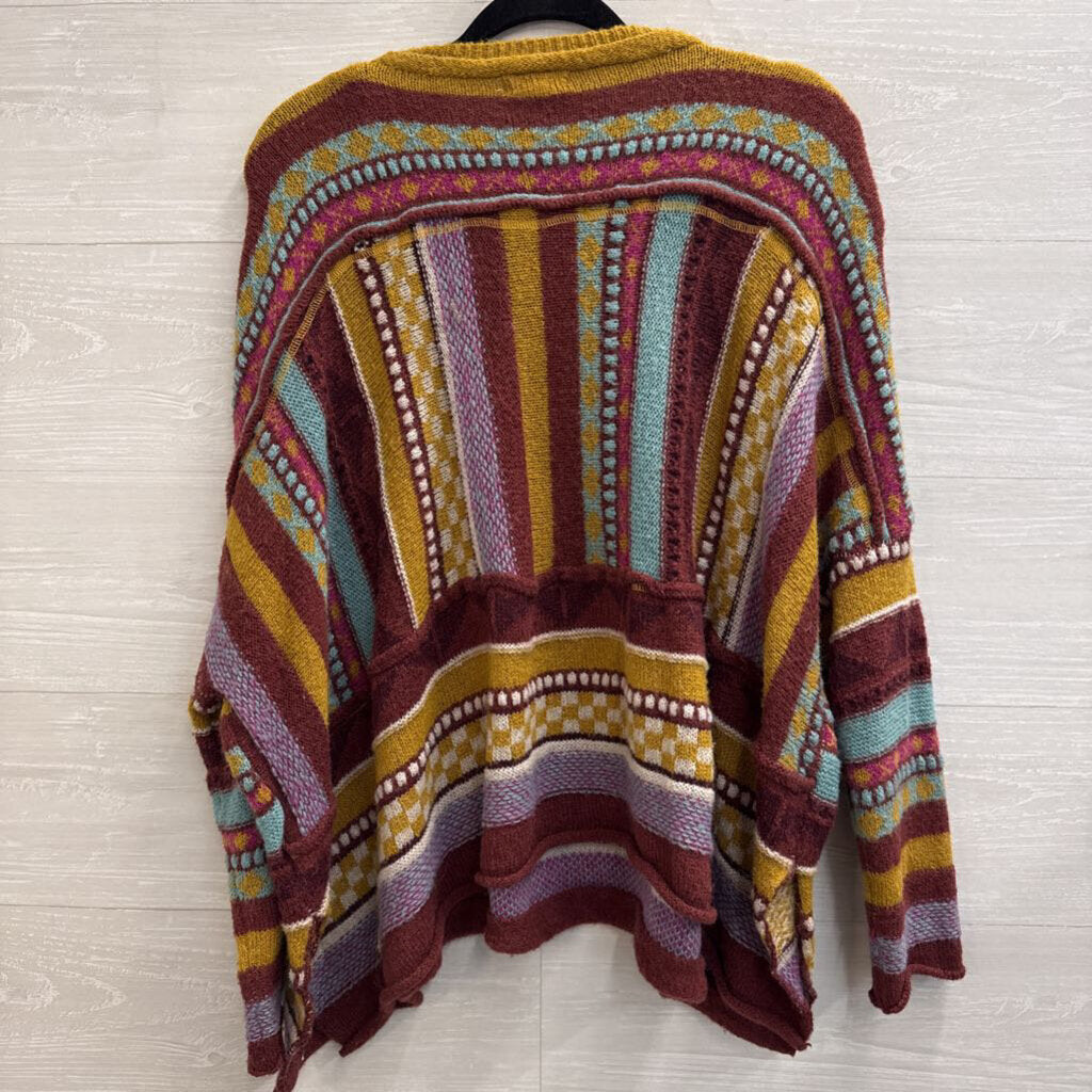 Easel Burgundy/ Multi Knit Striped Print Sweater Small