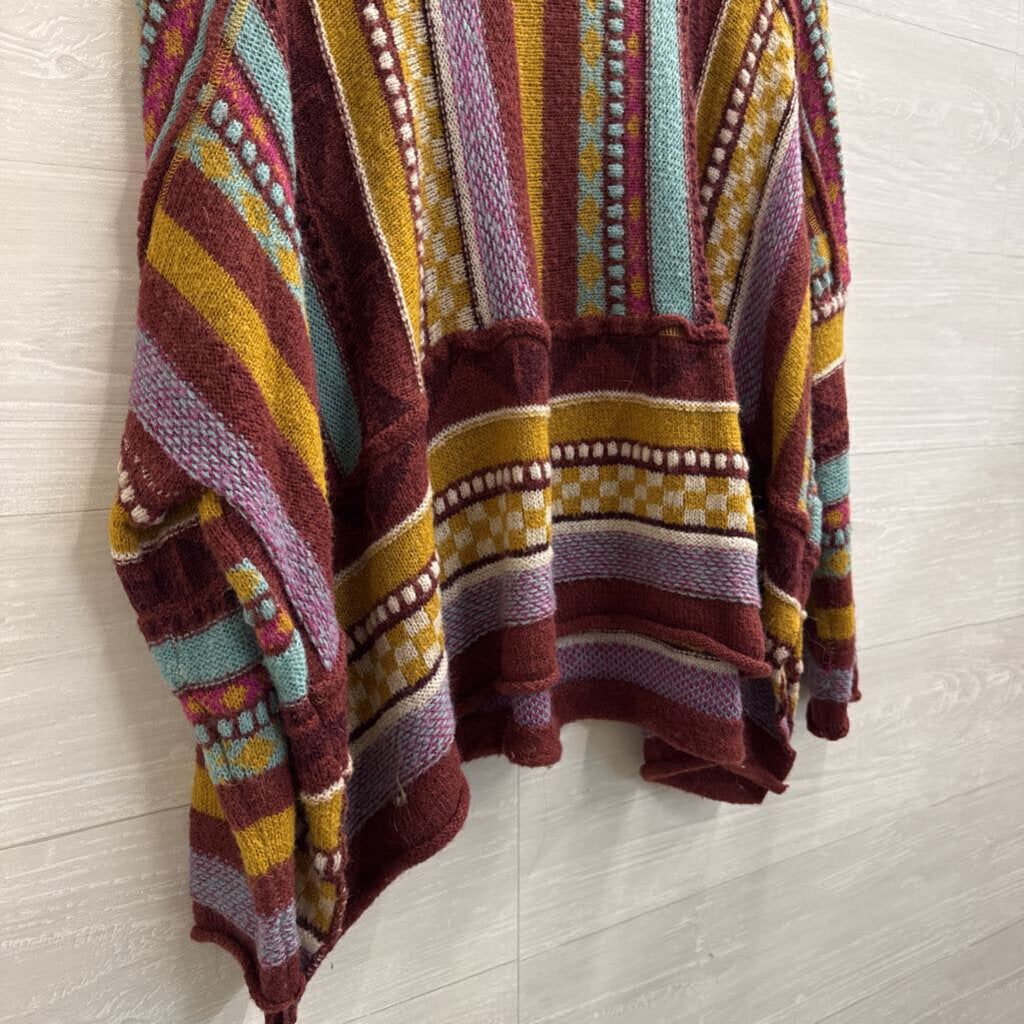 Easel Burgundy/ Multi Knit Striped Print Sweater Small