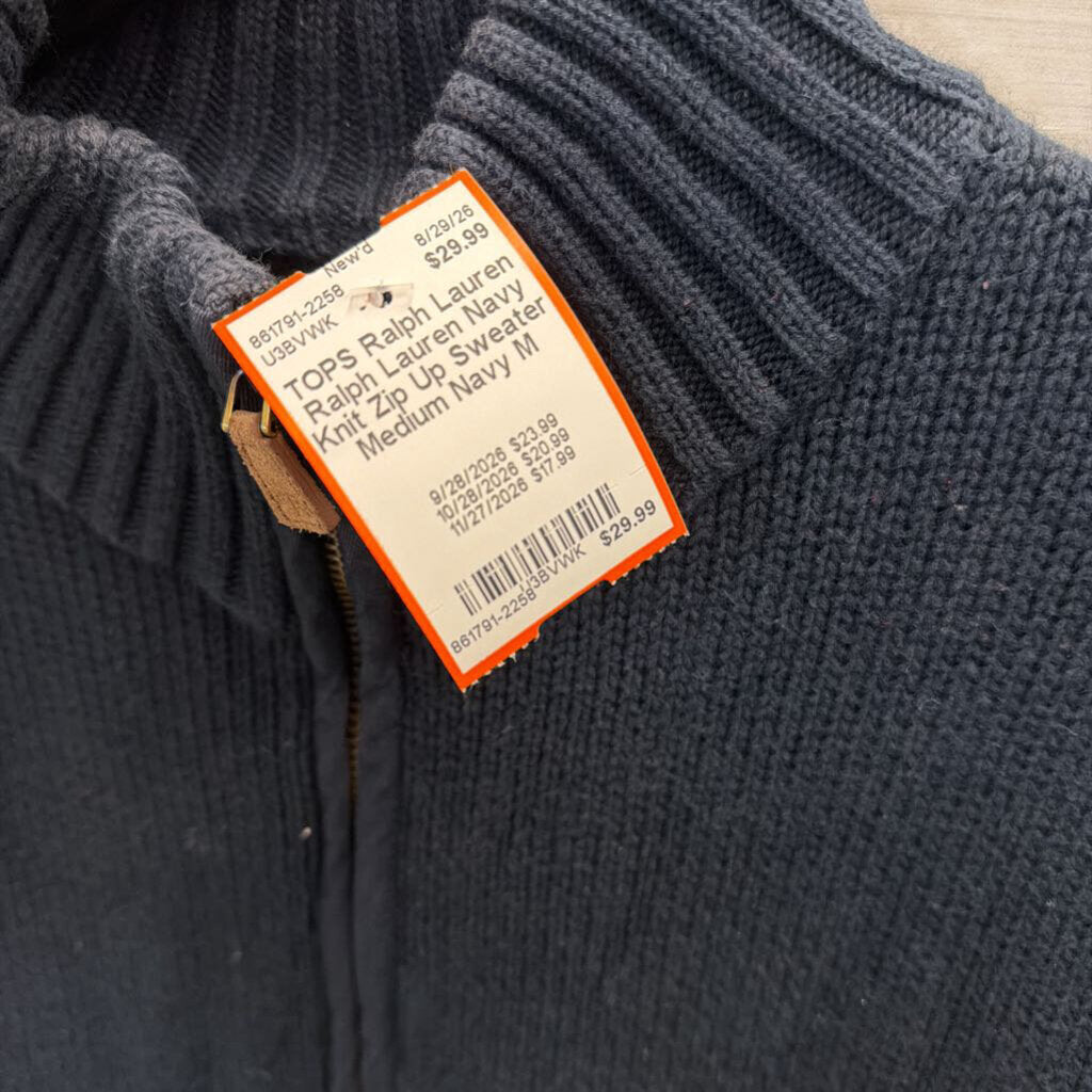 Ralph Lauren Navy Knit Zip Up Sweater Medium