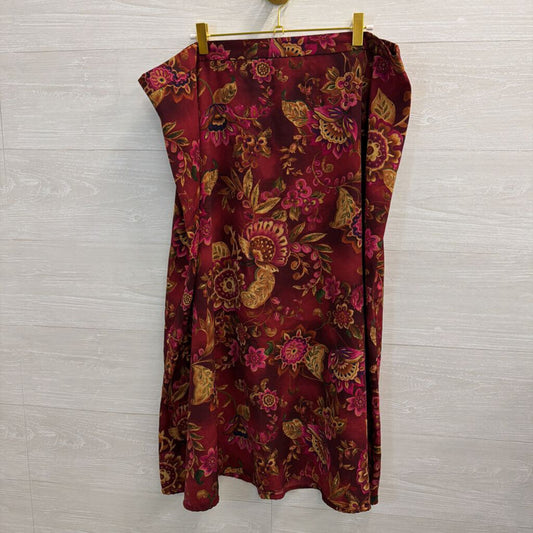 Burgundy/ Multi Print Midi Skirt 22