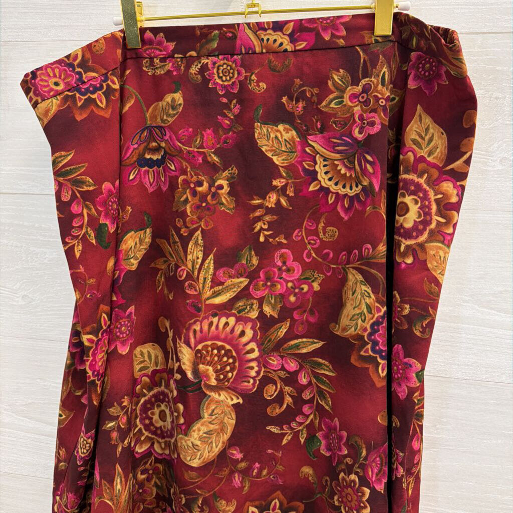 Burgundy/ Multi Print Midi Skirt 22