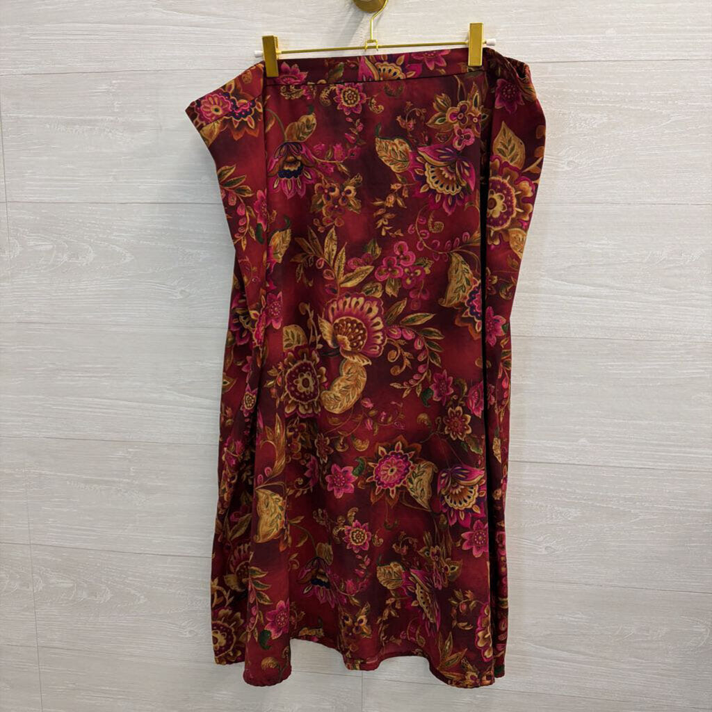 Burgundy/ Multi Print Midi Skirt 22