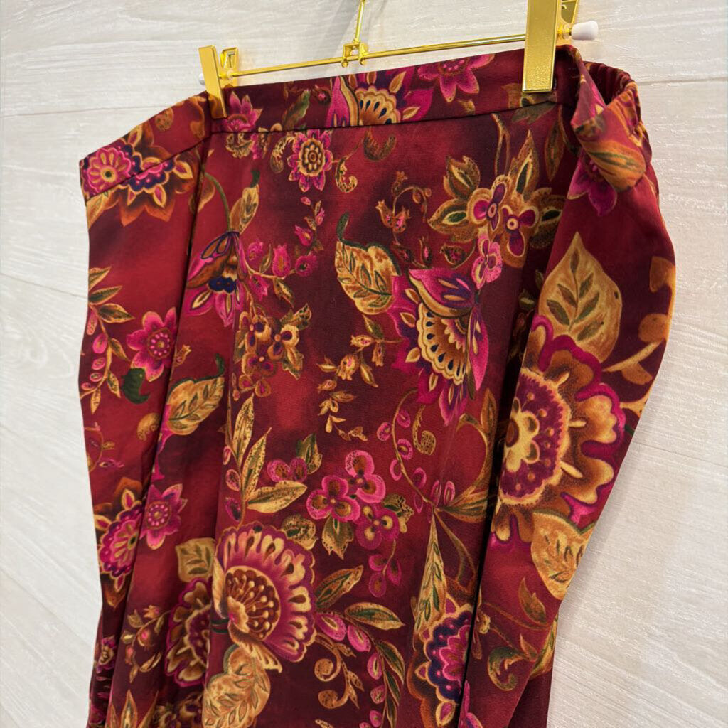 Burgundy/ Multi Print Midi Skirt 22