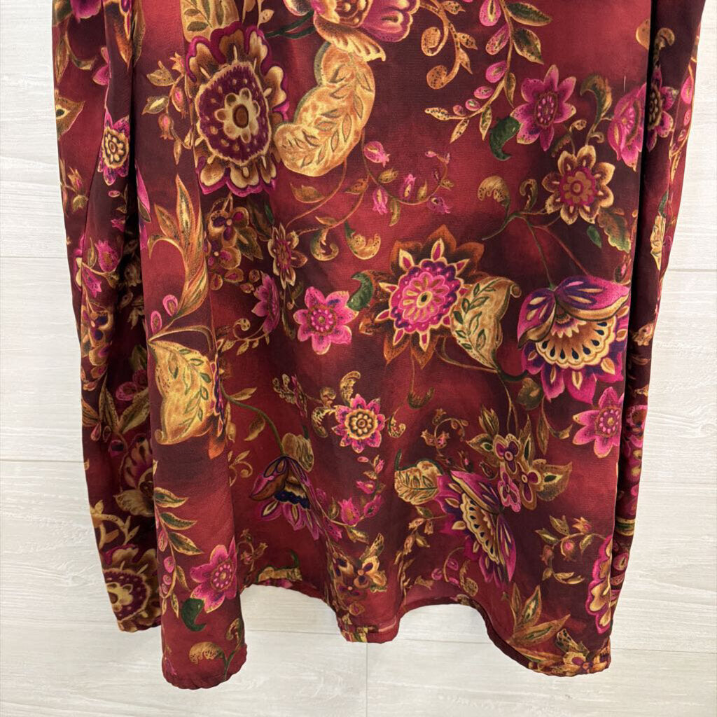 Burgundy/ Multi Print Midi Skirt 22