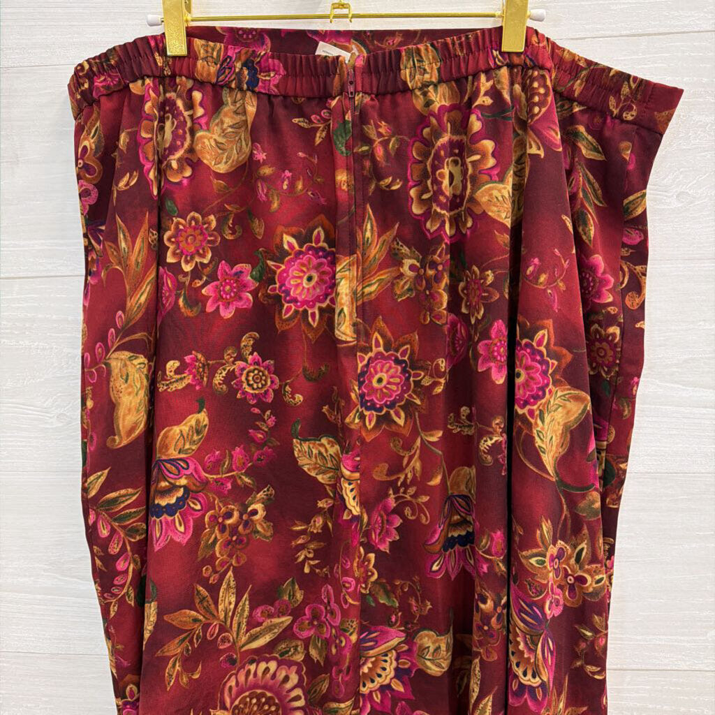 Burgundy/ Multi Print Midi Skirt 22