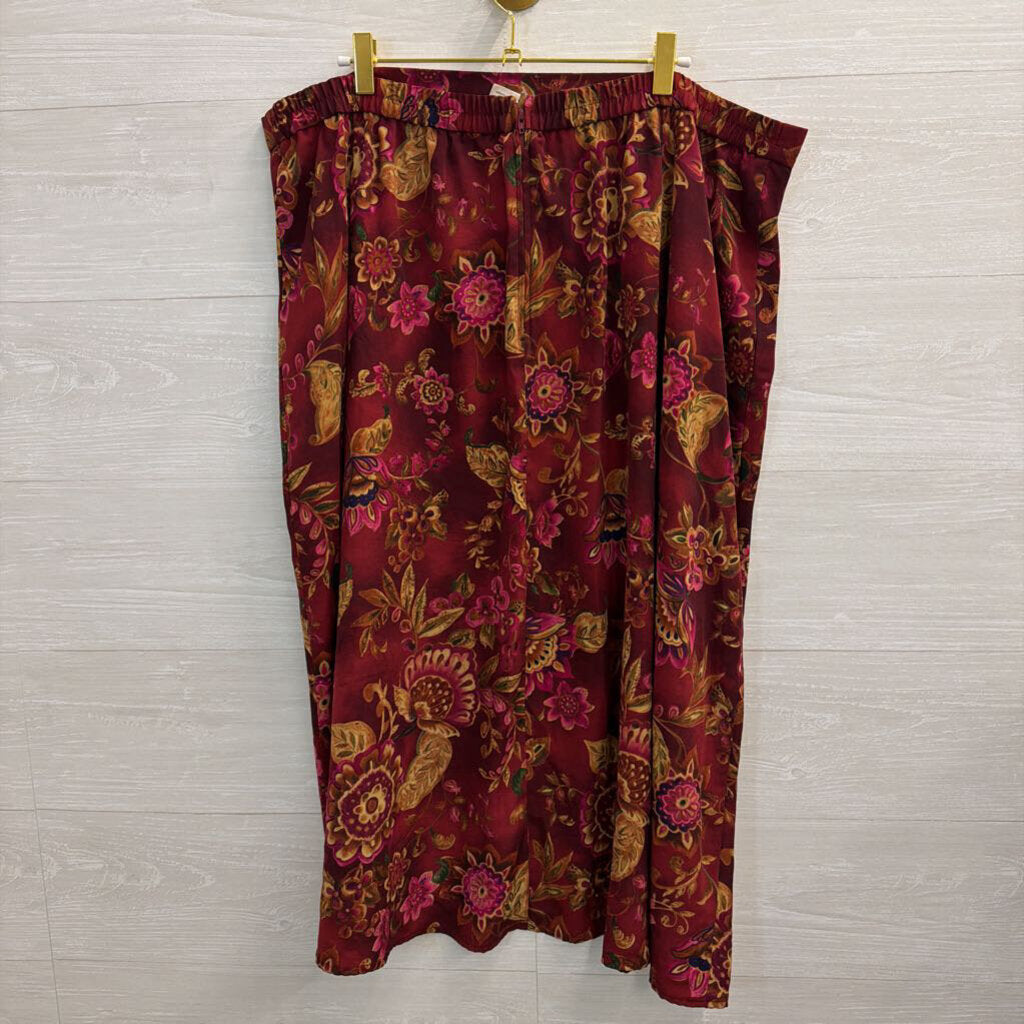 Burgundy/ Multi Print Midi Skirt 22