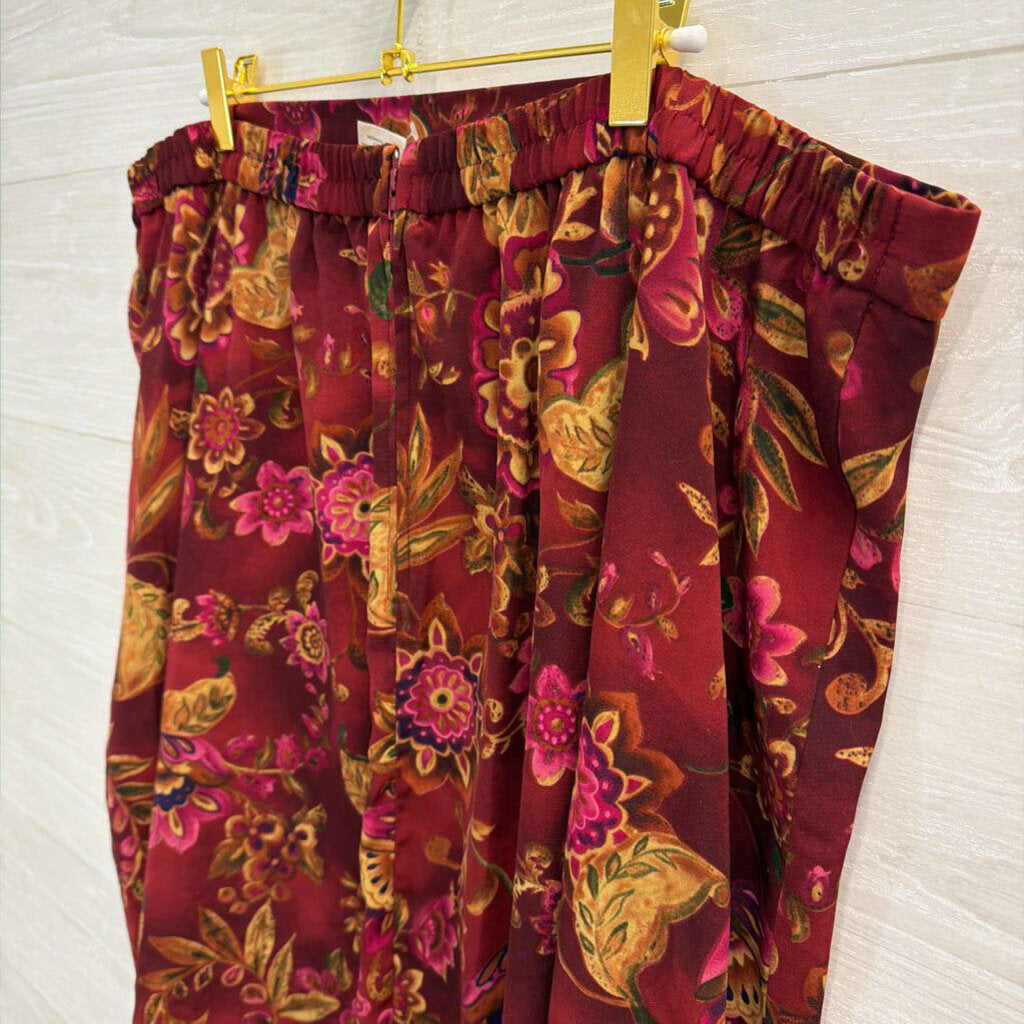 Burgundy/ Multi Print Midi Skirt 22
