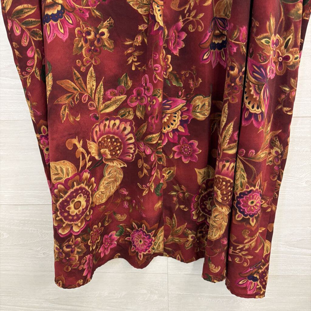 Burgundy/ Multi Print Midi Skirt 22