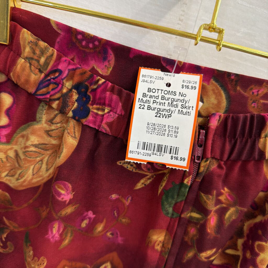 Burgundy/ Multi Print Midi Skirt 22