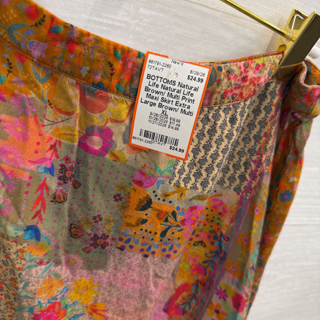Natural Life Brown/ Multi Print Maxi Skirt Extra Large