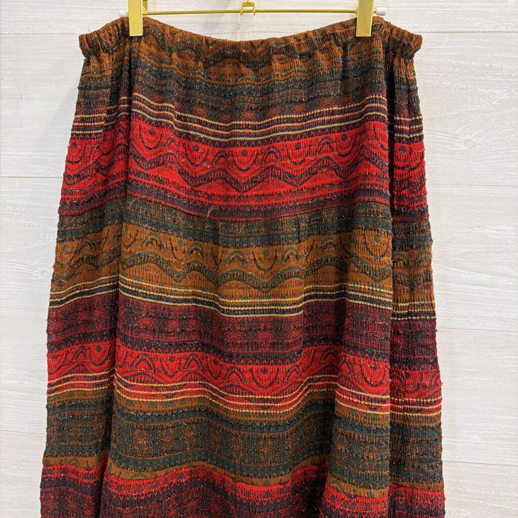 Chicos Red/ Multi Metallic Stripe Print Maxi Skirt 3