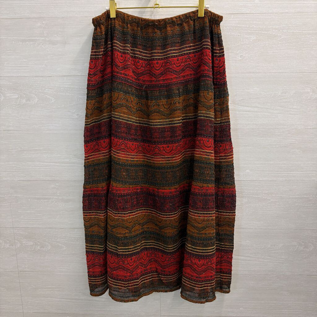 Chicos Red/ Multi Metallic Stripe Print Maxi Skirt 3