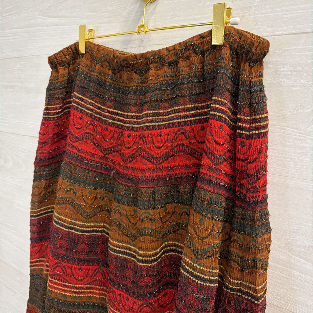 Chicos Red/ Multi Metallic Stripe Print Maxi Skirt 3