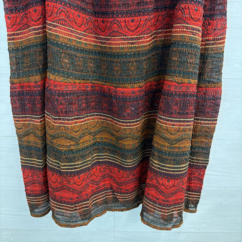 Chicos Red/ Multi Metallic Stripe Print Maxi Skirt 3